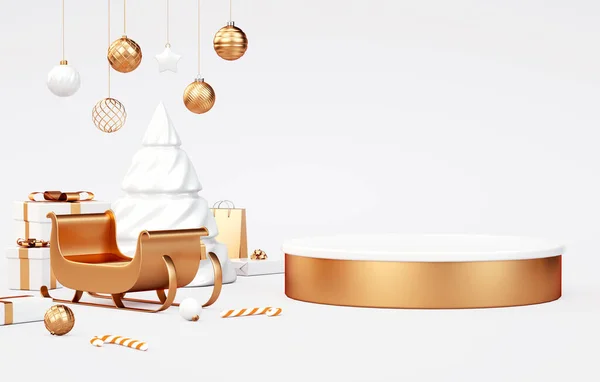 Kerst Sokkel Platform Met Wit Gouden Spullen Voor Product Display — Stockfoto