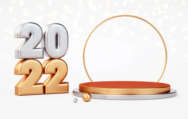 2022 Golden Podium Pedestal Golden Metallic Numbers Product Display Elegant — Stock Photo, Image