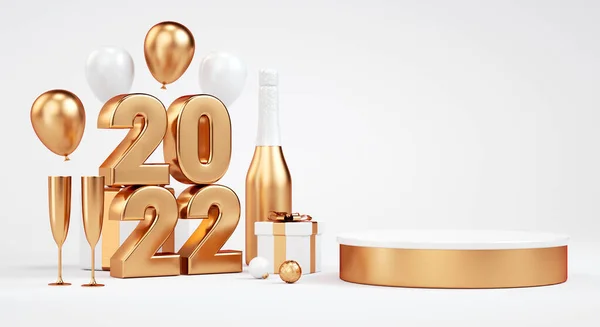 2022 Golden Podium Pedestal Golden Metallic Numbers Festive Stuff Product — Stock Photo, Image