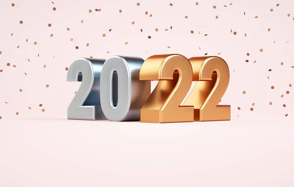 Šťastný Nový Rok 2022 Banner Pozadí Zlatými Stříbrnými Kovovými Čísly — Stock fotografie