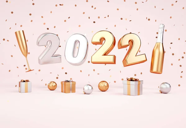 2022 Happy New Year Greeting Card Background Golden Silver Metallic — Stock Photo, Image