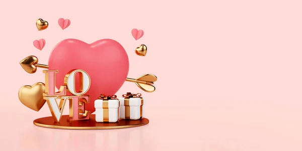 Dia Dos Namorados Saudação Fundo Cartão Com Corações Rosa Dourado — Fotografia de Stock
