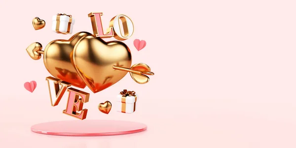 Dia Dos Namorados Cartão Fundo Com Corações Dourados Perfurados Por — Fotografia de Stock