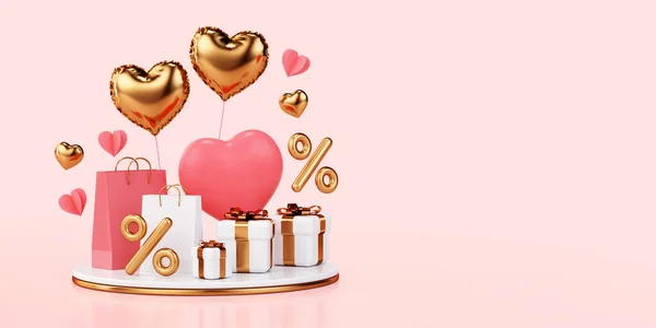Modelo Fundo Banner Comercial Dia Dos Namorados Com Corações Rosa — Fotografia de Stock