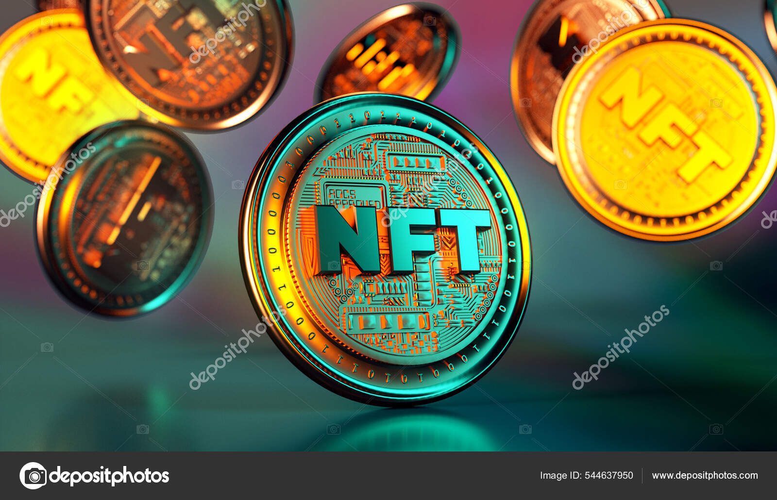 Nft Non Fungible Token Golden Coins Falling Trendy Cryptocurrencies Coins —  Stock Photo © AdriaVidal #544637950
