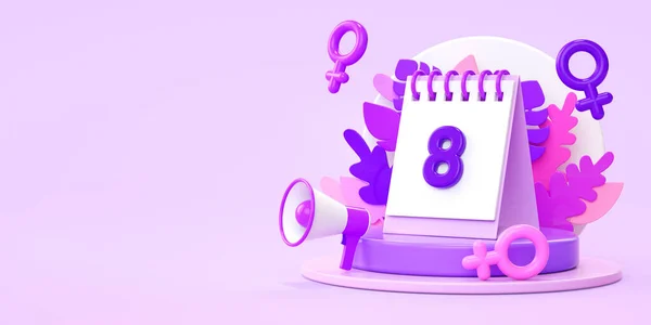 Marca Platforma Dnia Kobiet Kalendarzem Ozdobami Kwiatowymi Tle Ulotki Renderowania — Zdjęcie stockowe