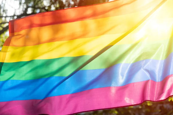 Bandeira Cores Lgbtq Arco Íris Símbolo Para Comunidade Homossexual Acenando — Fotografia de Stock