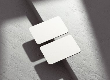 Rounded corners business card blank mockup with shadows for branding presentation, corporate identity, advertising, stationery, graphic design template. Modern paper mock up in realistic 3D render