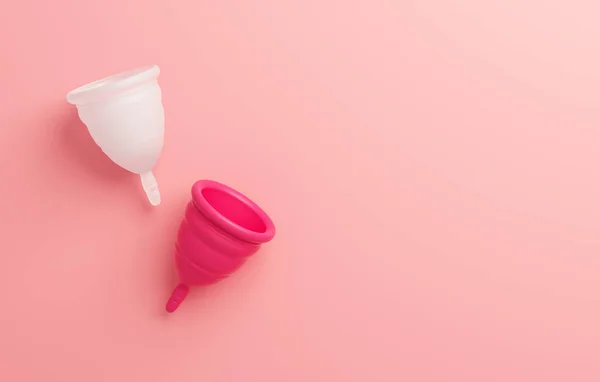 Two Menstrual Cups Isolated Pink Background Copy Space Banner Design — Stock Fotó