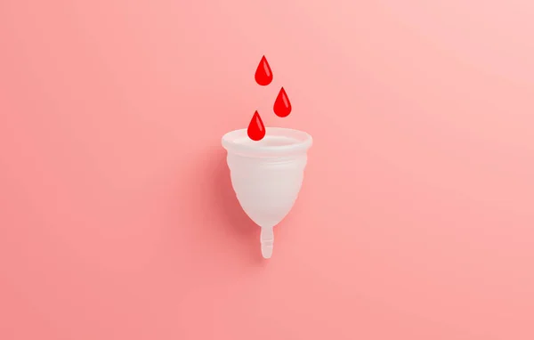 Menstrual Cup Drops Blood Isolated Pink Background Zero Waste Eco — Stock Fotó