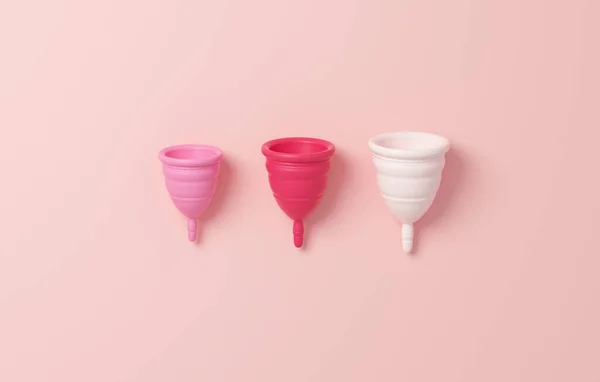 Menstrual Cup Three Different Sizes Isolated Pink Background Zero Waste — Stock Fotó
