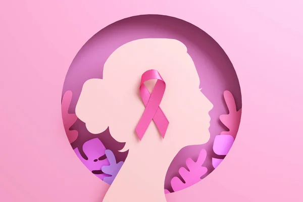 Conscientização Câncer Mama Mês Banner Fundo Com Uma Fita Rosa — Fotografia de Stock