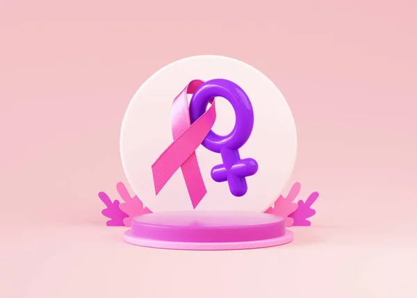 Pink Ribbon Female Symbol Breast Cancer Awareness Month Flyer Design — Stock Photo, Image