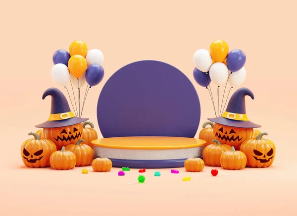 Szczęśliwa Platforma Podium Halloween Imprezowych Rzeczy Ulotki Lub Projektu Tła — Zdjęcie stockowe