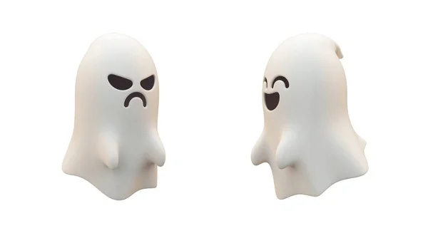 Dwa Słodkie Duchy Pojedyncze Obiekty Białym Tle Dla Koncepcji Halloween — Zdjęcie stockowe