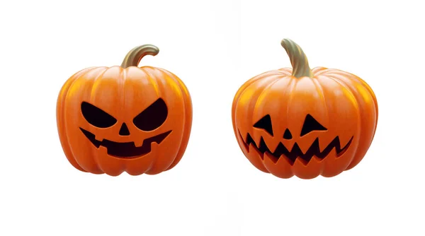 Twee Pompoenen Geïsoleerde Objecten Witte Achtergrond Voor Halloween Party Concept — Stockfoto