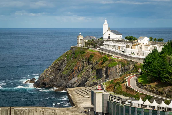 Luarca Asturias Spain Жовтня 2020 Picturesque Chapel Cementery Lighthouse Looking — стокове фото