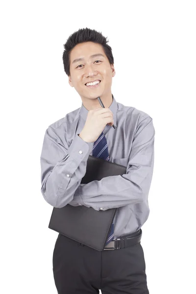 Asian businessman holding a blank — Stock Photo, Image