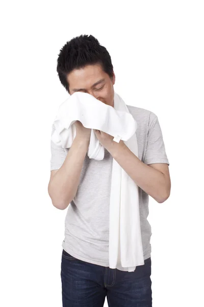Asian man with towel — Stock Photo, Image