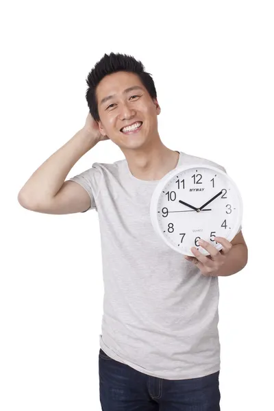 Azjatycki człowiek z zegarem — Zdjęcie stockowe