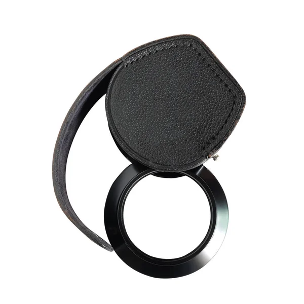 Black Leather Box Camera Filter Hood — Stock Photo, Image