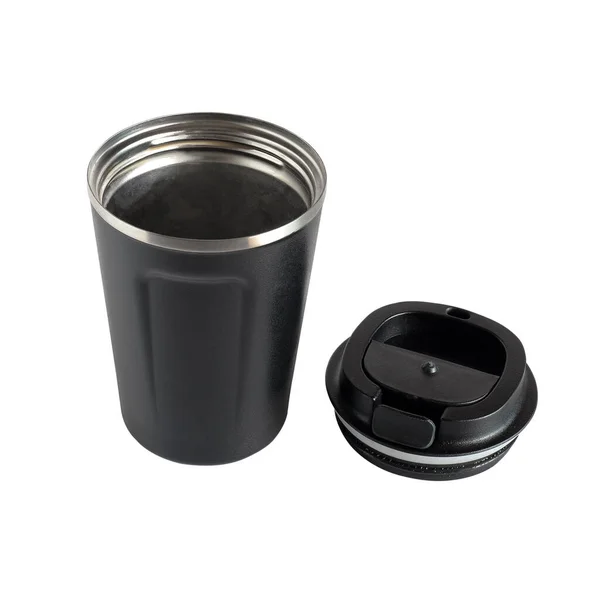 白地にキャップ付きブラックメタルカップ — ストック写真