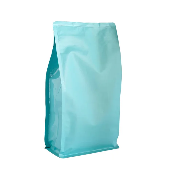 Blå Folie Plastpåse Kaffe Väska Isolerad Vit Bakgrund — Stockfoto