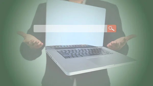Businessman Slip Laptop Out Hand Business Search Engine Optimization Concept — Φωτογραφία Αρχείου
