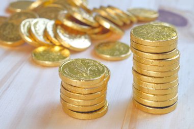 Stack of gold coins on background,business concept.