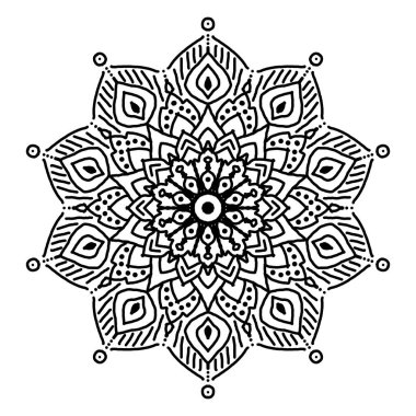 Mandala. Yuvarlak Süs Şablonu. Dekoratif öğeler ve El çizilmiş arkaplan.