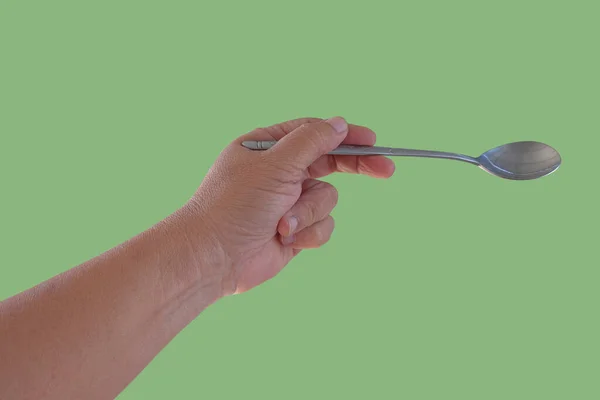 Hand Hold Metal Spoon Background — Stock Photo, Image