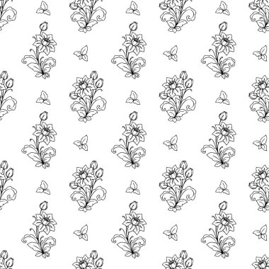 Tek renkli çiçeklerin ve yaprakların kusursuz deseni