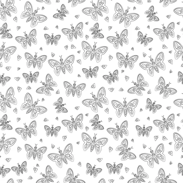 Seamless Monochrome Pattern Stylized Butterflies — Stock Vector