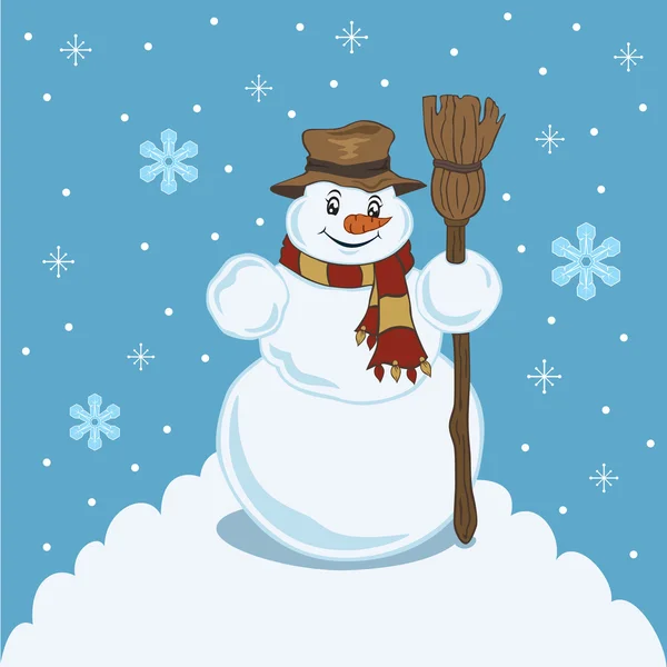 bir süpürge ile modası geçmiş ve şeritli Fularlı kardan adam