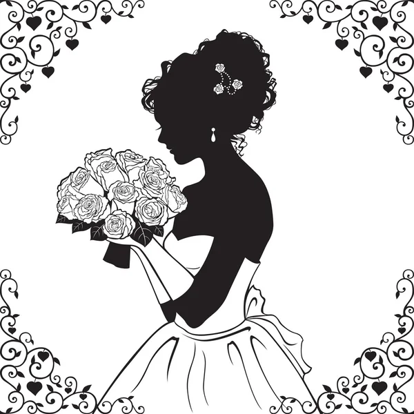 Beautiful bride silhouette — Stock Vector