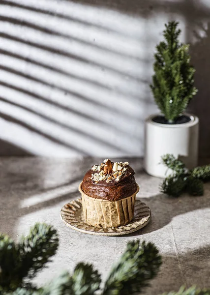 Muffin Čokoládou Oříšky Kvalitní Fotografie Stock Snímky