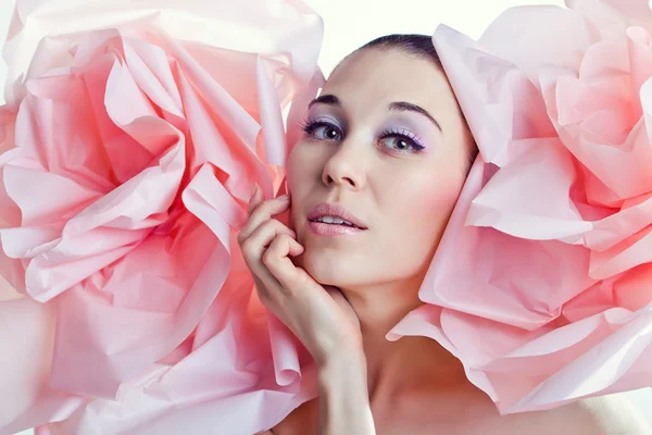 Portrait of girl. Emotions. Tenderness. Dreaming.Flowers — Stock Photo, Image