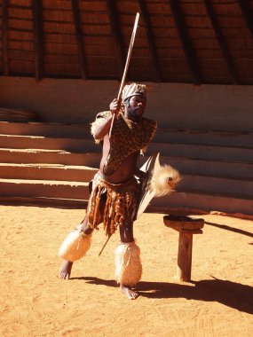 Zulu heykelde savaşçı dostum. 18 Nisan 2014. KwaZulu-natal, Güney