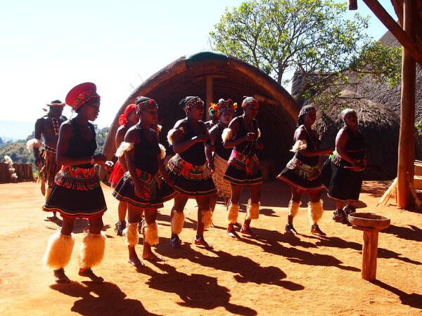 Zulu people in traditional clothes. April 18, 2014.KwaZulu-Natal