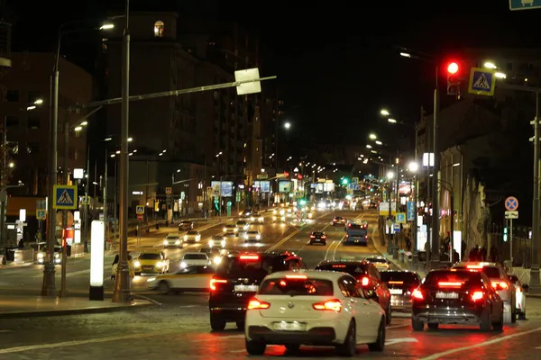 Auto Weg Nacht Stad — Stockfoto