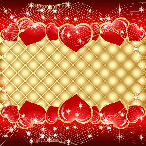 St. Valentine greeting hearts, star and gold background — Stock Vector