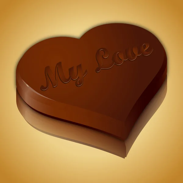 Chocolade hart op Gouden spiegel achtergrond — Stockvector