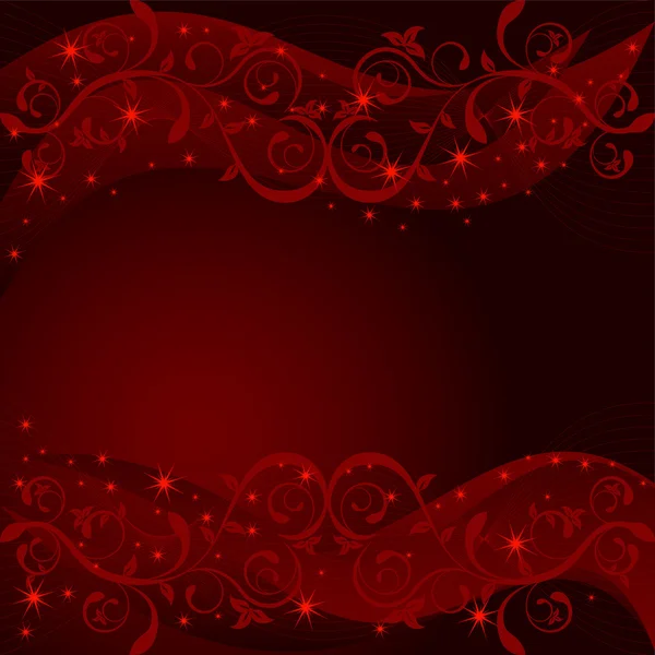 Hojas rojas y estrellas sobre fondo rojo oscuro — Vector de stock
