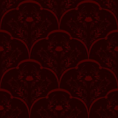 Kırmızı yaprak ve çiçekleri kırmızı zemin üzerine