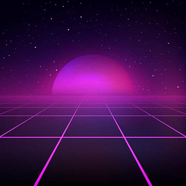 Abstract futuristic landscape 1980s style. Retro Sci-Fi background.