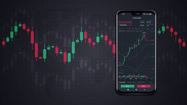 Akıllı telefondaki bitcoin. Vektör illüstrasyonu.