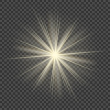 Altın ışınlar. Şeffaf arka plan. Vektör illüstrasyonu.