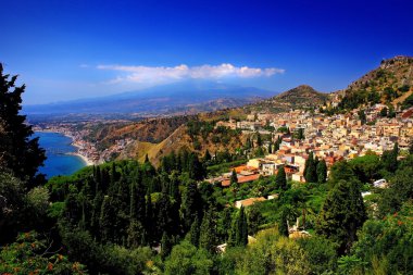 Taormina with view on Etna vulcano clipart
