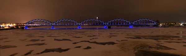 Railroad bridge at night — Stock Photo, Image