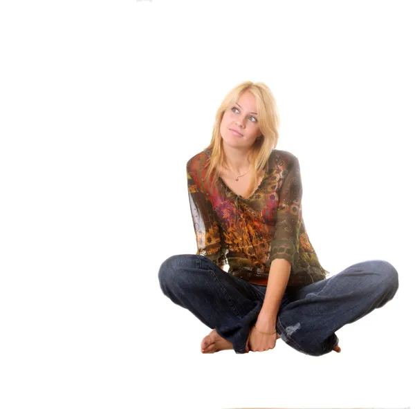 Blond girl on the floor — Stock Photo, Image